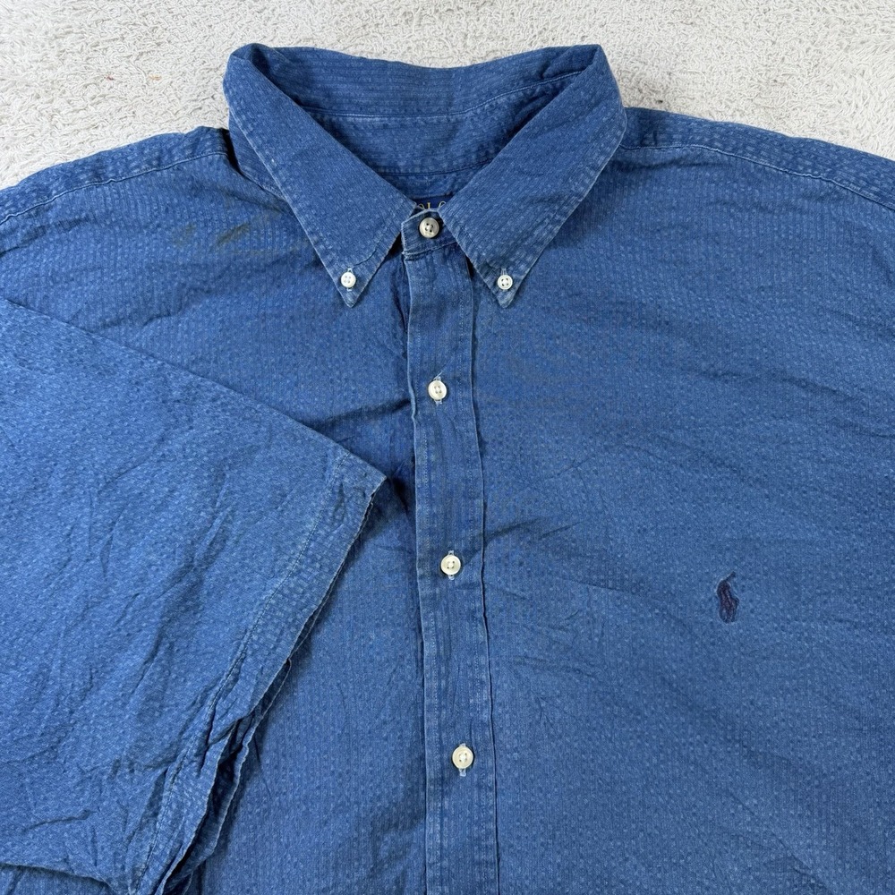 Ralph Lauren Shirt Mens 3XLT Blue Guaranteed To Wrinkle Short Sleeve Pony Button